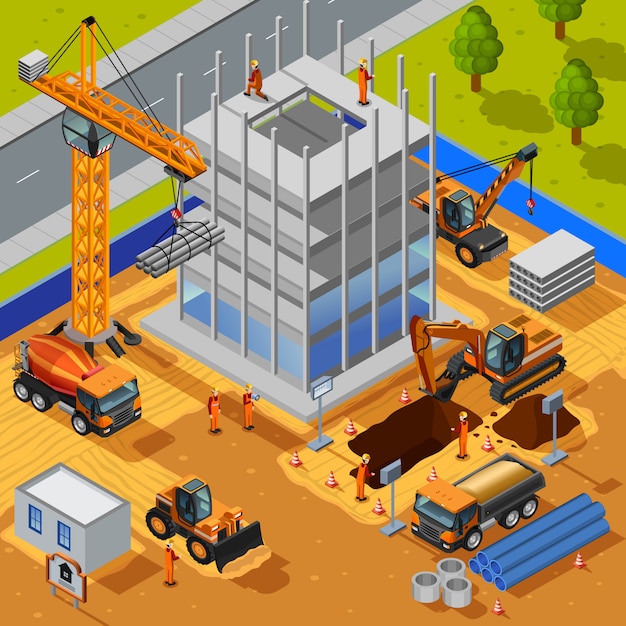 Free vector construction of multistory building illustration