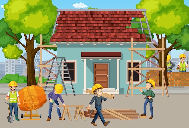 Free vector construction site with workers