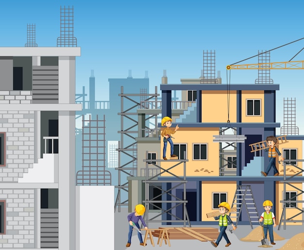 Free vector construction site with workers