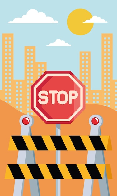Free vector construction stop signal and barricade