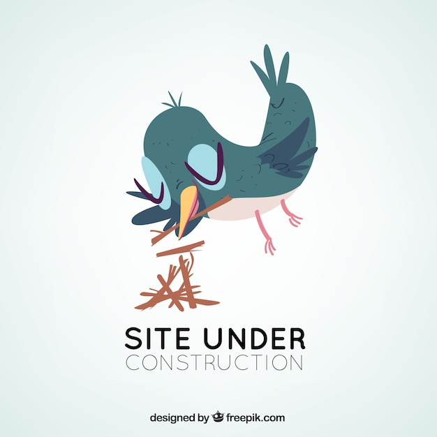 Under construction template with bird in flat style