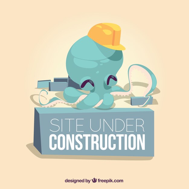 Under construction template with octopus in flat style