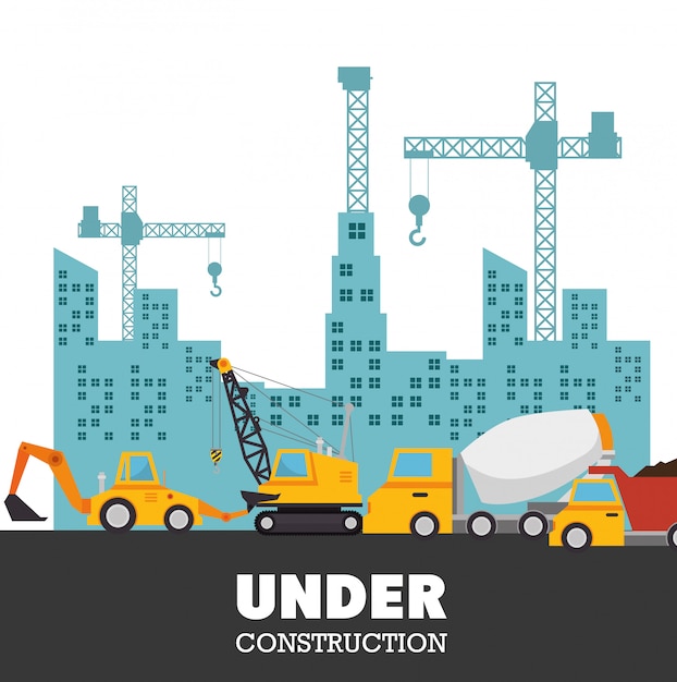 Under construction trucks urban background Free Vector