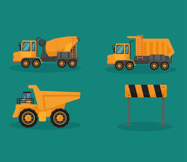 construction vehicles set four icons