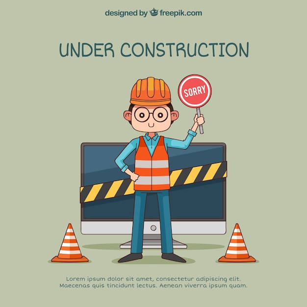 Under construction web template in flat style