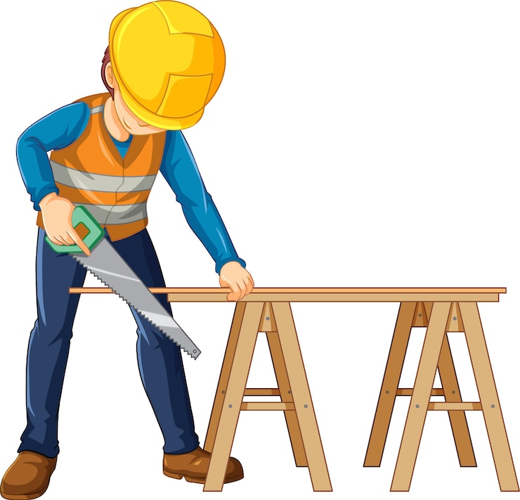 無料Vector 木を切る建設労働者