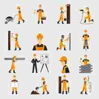 Free vector construction worker icons flat