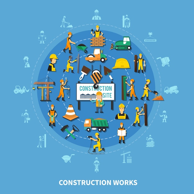 Free vector construction worker round composition background