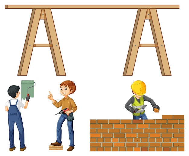 Free vector construction worker set with men at work