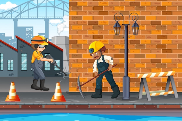 Free vector construction worker in town