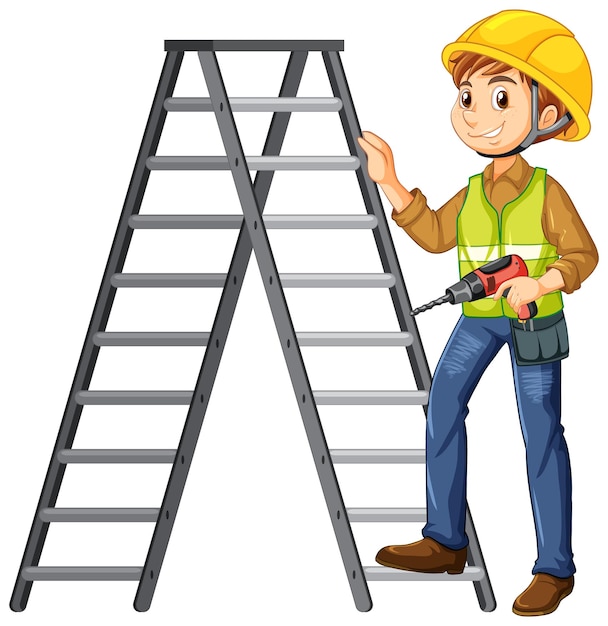 A construction worker with ladder