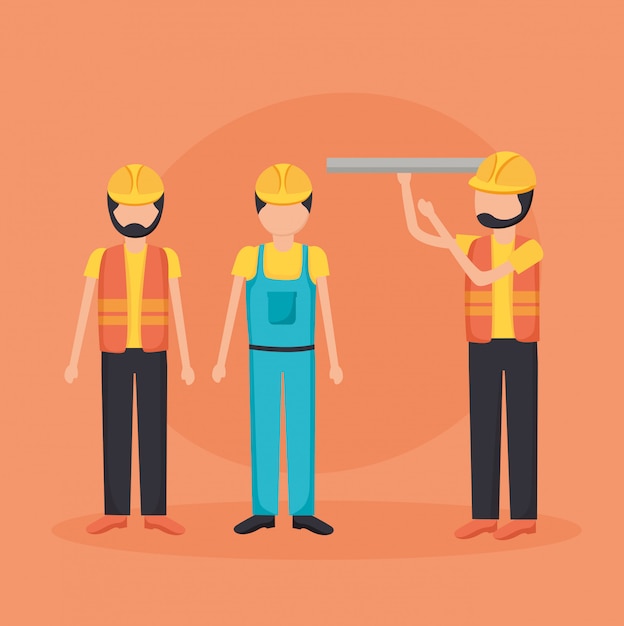 Free vector construction workers with blueprint