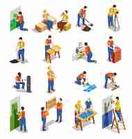 Free vector construction workers with professional equipment collection