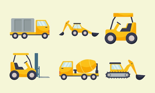 Constructions trucks icon set on green background