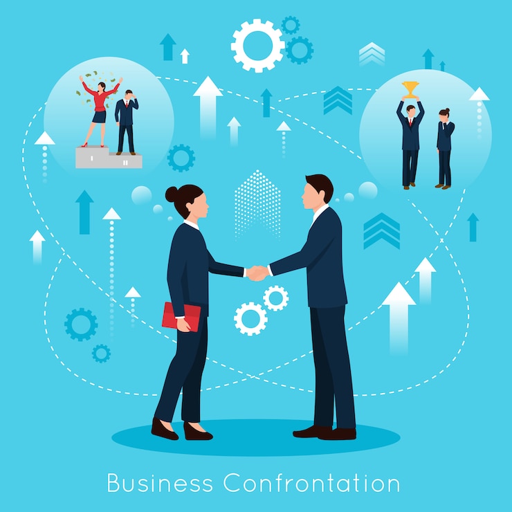 Free Vector constructive business confrontation flat composition poster 