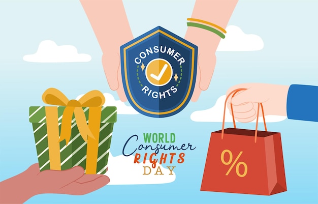소비자 권리 보호 개념 소비자 권리의 정의는 품질 효능 수량 순도 가격 및 상품 또는 서비스의 표준에 대한 정보를 가질 권리입니다 벡터 플랫
