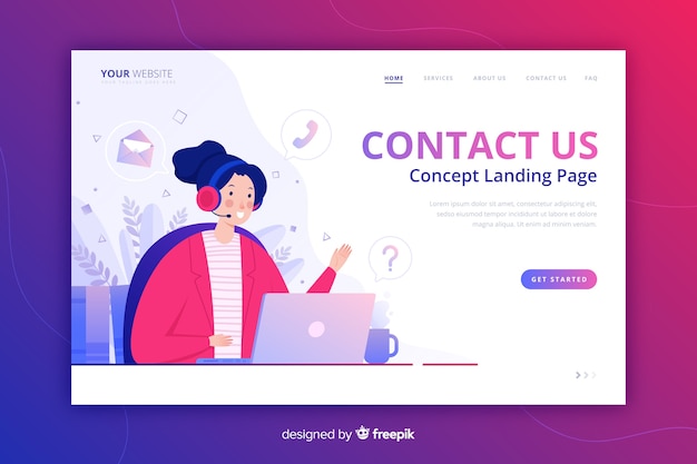 Free vector contact us landing page flat style