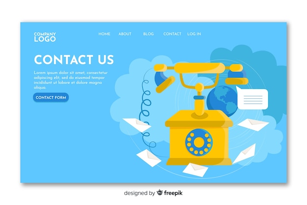 Free vector contact us landing page with classic phone