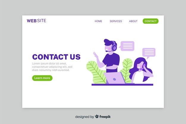 Contact us landing page with colorful operators talking