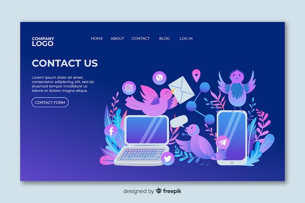 Contact us landing page with devices and birds