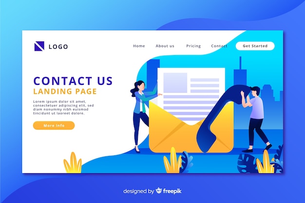 Contact us landing page with envelope and phone