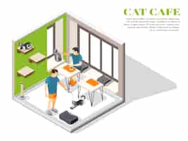 Free vector contact zoo contact farm zoocafe isometric composition with people and and their pets