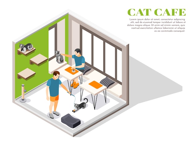 Contact zoo contact farm zoocafe isometric composition with people and and their pets