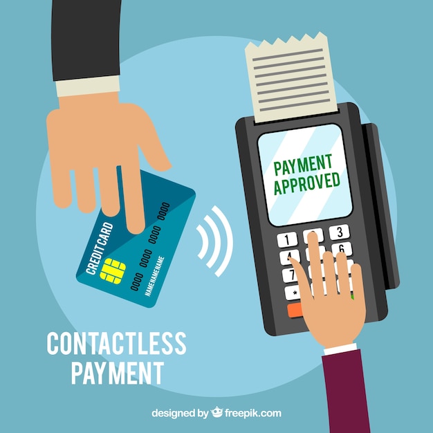 Бесконтактный платеж с плоскими руками и кредитной картой