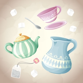 Контейнерный чайный набор и сахарный объект