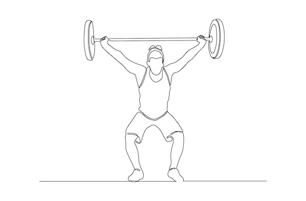 Непрерывный рисунок линии сильного спортсмена-тяжелоатлета векторная иллюстрация premium векторы