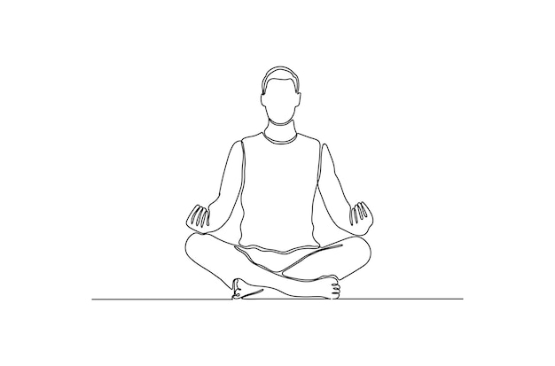 瞑想​を​している​男​の​連続​線画​potrait​ベクトルイラストプレミアムベクトル