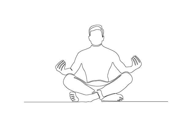 瞑想​を​している​男​の​連続​線画​potrait​ベクトルイラストプレミアムベクトル