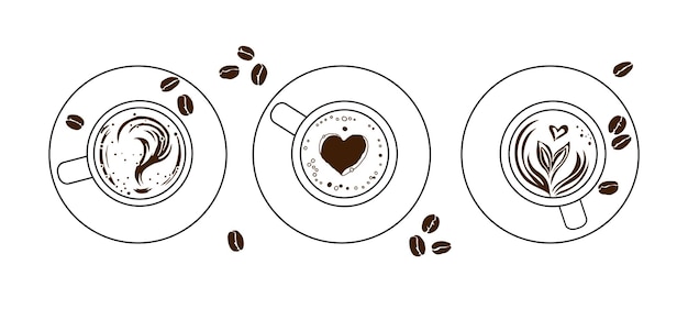 煙ベクトルイラストミニマリストスケッチ落書きとカフェの連続細い線コーヒーカップ Premiumベクター