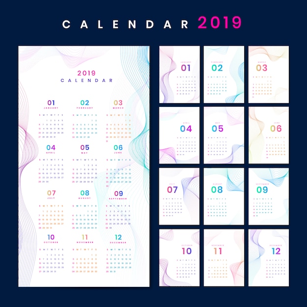 Free vector contour design calendar mockup