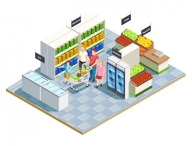 Бесплатное векторное изображение Удобный магазин семейная композиция