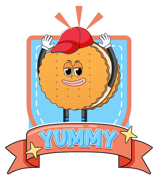 Free vector cookie cartoon character with yummy badge