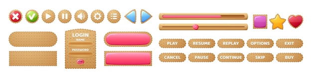 Бесплатное векторное изображение Дизайн интерфейса меню взломщика кнопок игры cookie