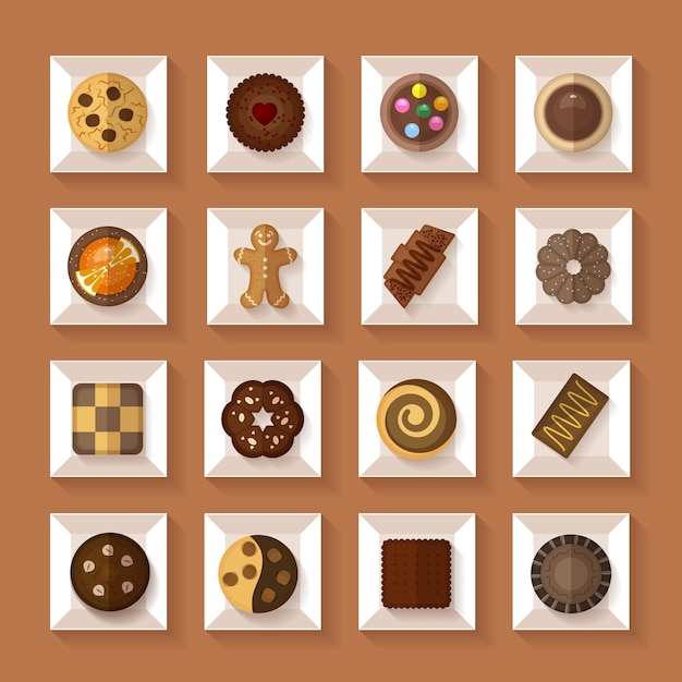 Cookies in boxes in flat style with shadow