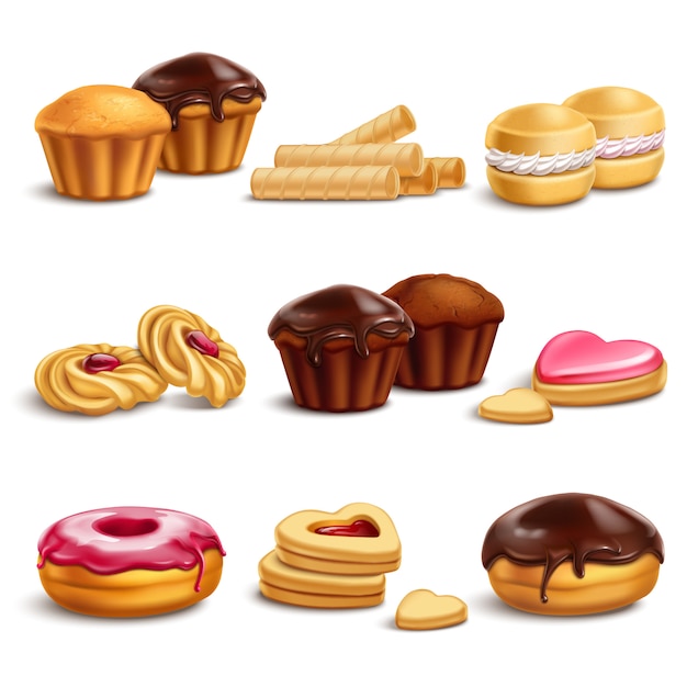 Free vector cookies and buisquits realistic set