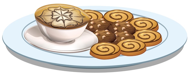 Free vector cookies and coffee in a plate