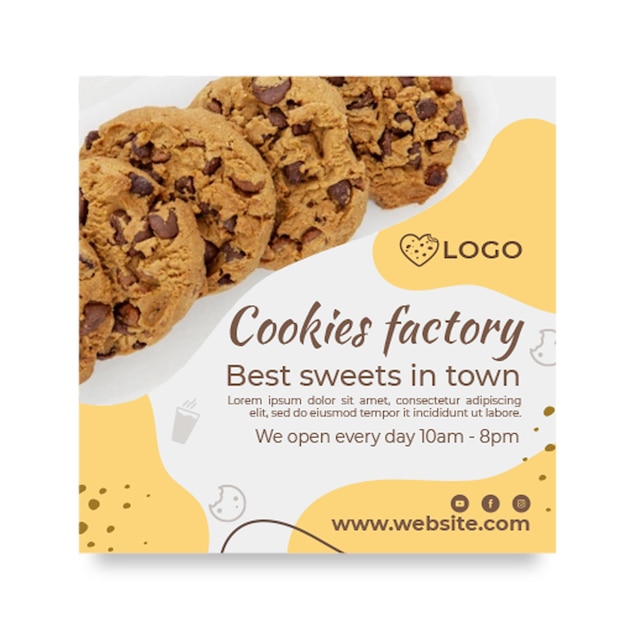 Free vector cookies factory squared flyer