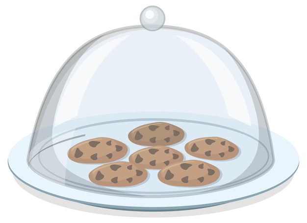 Cookies on round plate with glass cover on white background