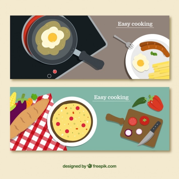 Free vector cooking banners in flat design