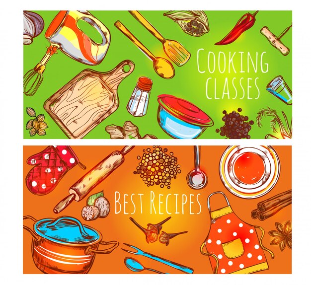 Cooking Classes Banners Set