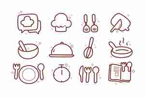 Free vector cooking doodle icons kitchen utensils line food restaurant logo