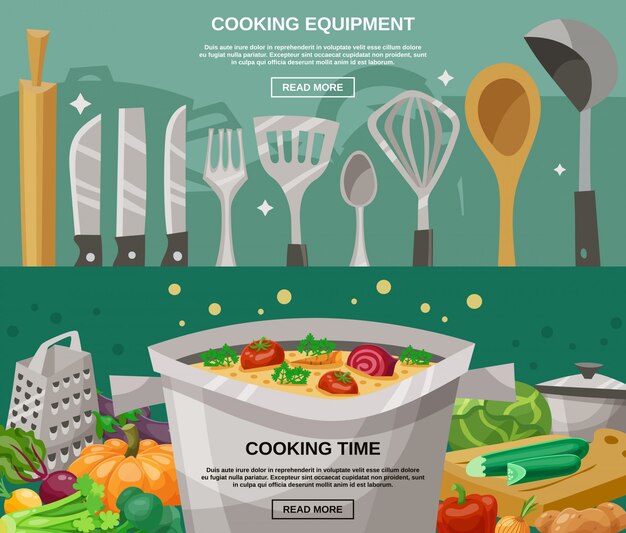 cooking equipment and time banners set 