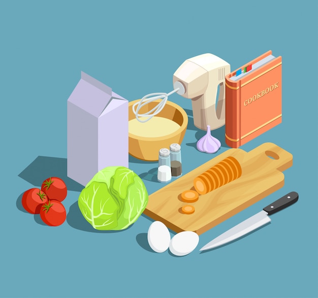 Free vector cooking isometric elements set