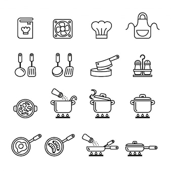 Cooking, kitchen tools and utensils icon set