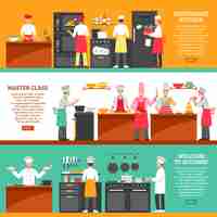 Free vector cooking master class horizontal banners