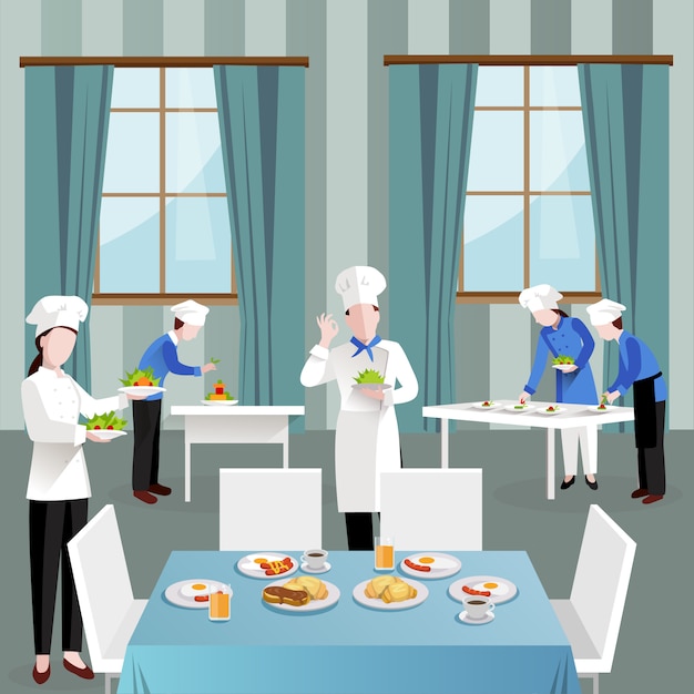 Free vector cooking people in restaurant composition